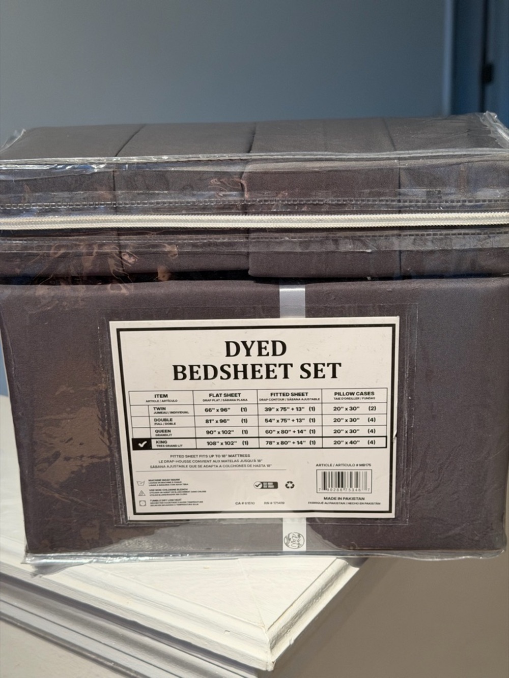 King Size 6-Piece Dyed Bedsheet Set - King, Charcoal Gray - Picture 4 of 6